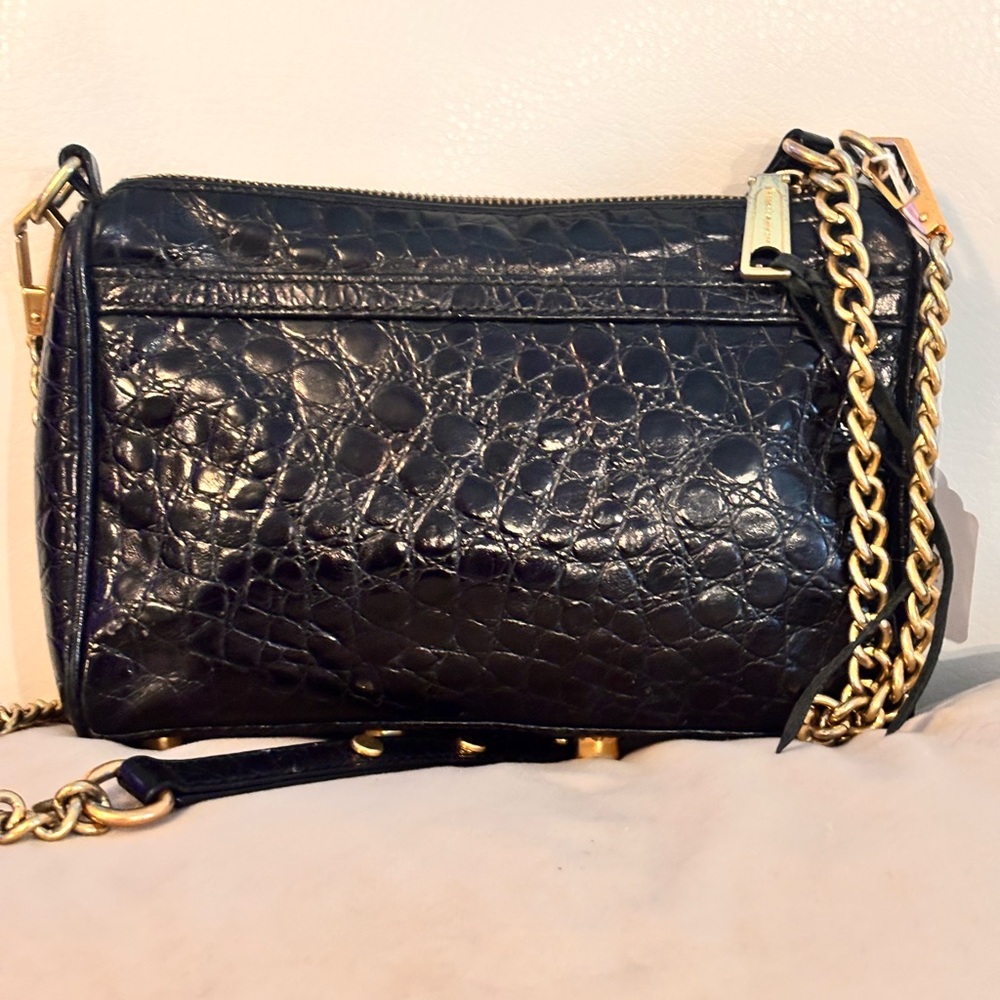 Rebecca Minkoff Black Croc Embossed Leather Crossbody Bag - Picture 8 of 12